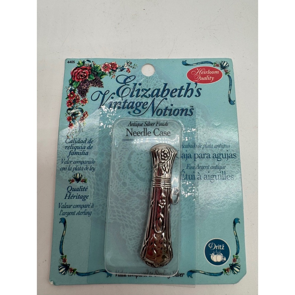 Vintage Dritz Elizabeths Notions Antique Silver Needle Case 4405 Victorian Rose